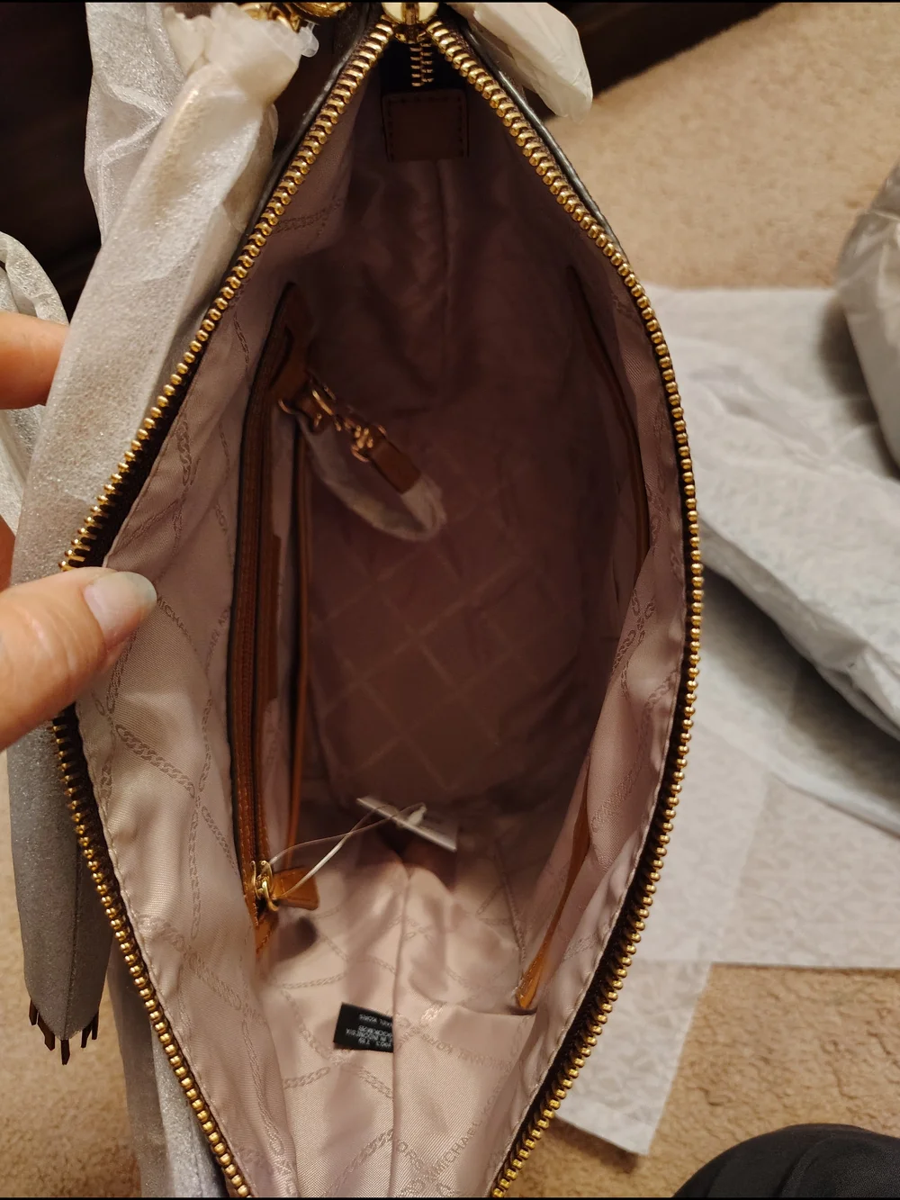 Michael Kors Brown Signature Bucket Bag with Gold Hardware